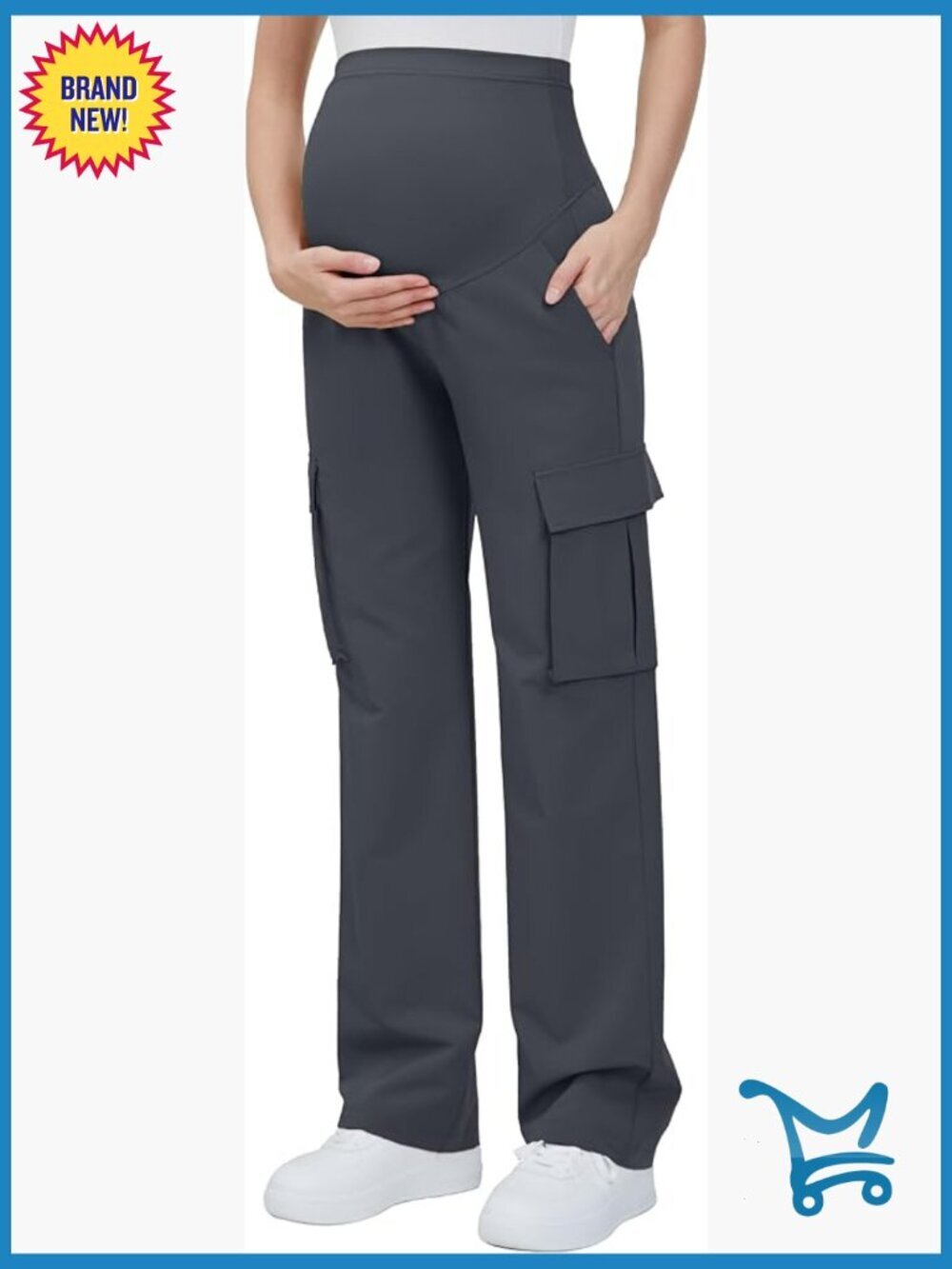 Maternity Cargo Pants with Full Belly Panel 4 Pockets Scrub Pants Pregnancy